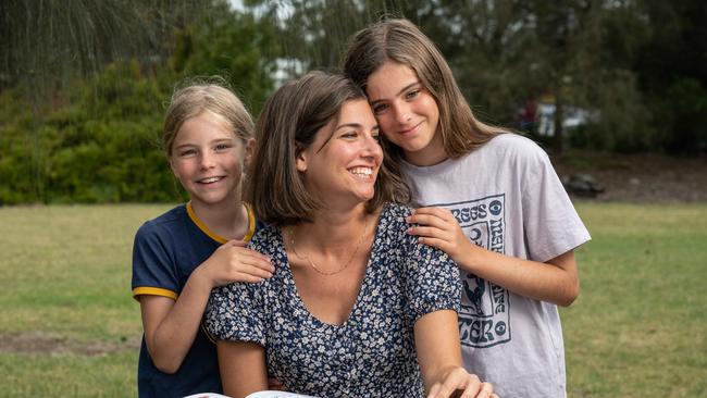 Leopold mum, perinatal counsellor and postnatal depression survivor Lisa Quinney is starting a Maternal Journal group in Ocean Grove to help mums work through their feelings. Pictured with her daughters Parker,8 and Tilly,11. Picture: Brad Fleet