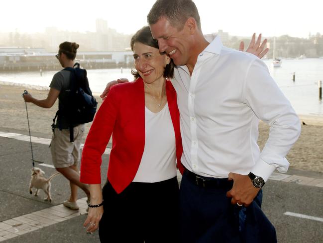 Premier Gladys Berejiklian in Manly with former Premier Mike Baird.