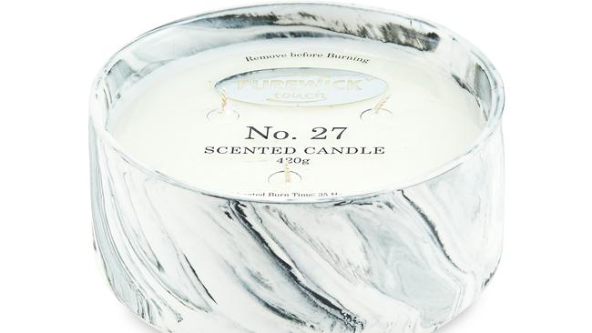 The marble candle is $12.95 and smells like pomegranate.