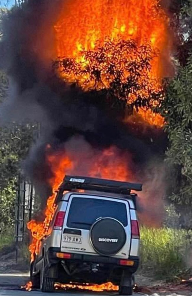 A 4x4 caught fire on the weekend on Teewah Beach. Picture: (supplied)