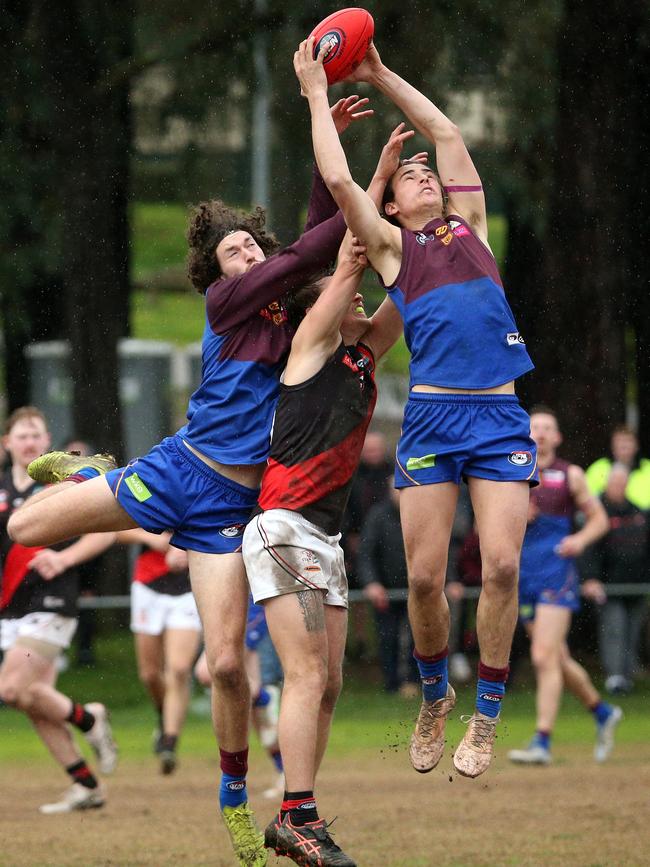 NFL: Banyule’s Lachlan Turner flies highest. Picture: Hamish Blair