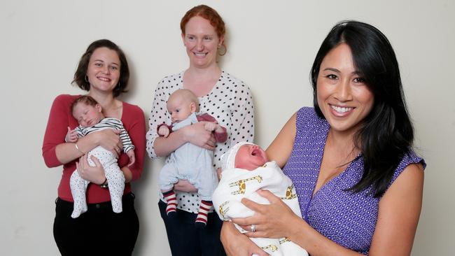 (from left) Laura Smith-Khan and son Adam, Rebecca Shoesmith and son Rupert and Lauren English and daughter Zara. Picture: Adam Ward