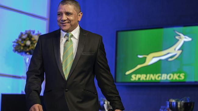 New Springboks coach Allistair Coetzee arrives to give a press conference.