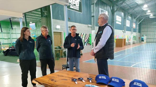 From left, Huon Valley PCYC Manager Bianca Jackman, Huon Valley PCYC Committee member Rick Mills, Huon Valley PCYC President Steve Price and Anglicare Tasmania General Manager Housing and Community Services Noel Mundy. (Supplied)