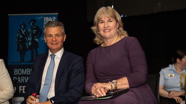 Assistant Minister for Defence Matt Thistlethwaite and Chief Minister Eva Lawler as the Top End community gathered at the Darwin Convention Centre to commemorate the Bombing of Darwin. Picture: Pema Tamang Pakhrin