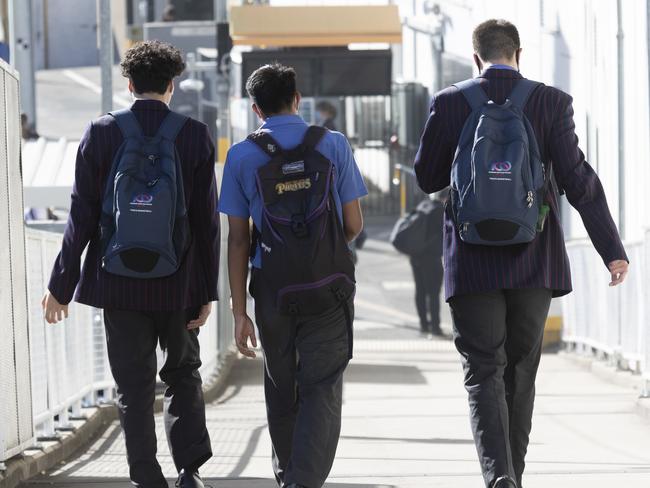 BRISBANE AUSTRALIA - NewsWire Photos AUGUST 12, 2021: Education stock of students from the South Brisbane area leaving school for the day. NCA NewsWire / Sarah Marshall