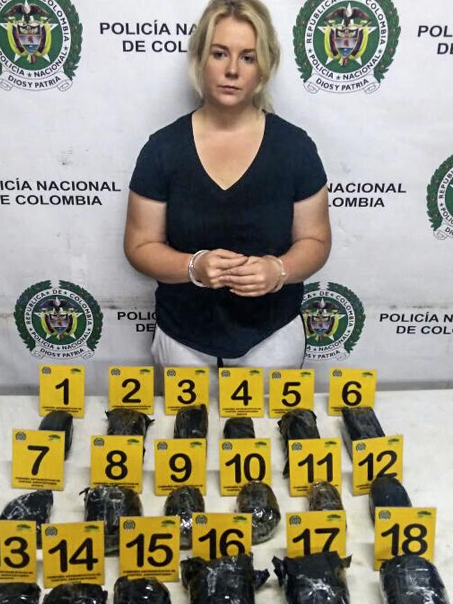 Australian Cassie Sainsbury after being arrested on her way back to Adelaide with 5.8 kilograms of cocaine in her suitcase. Picture: AFP