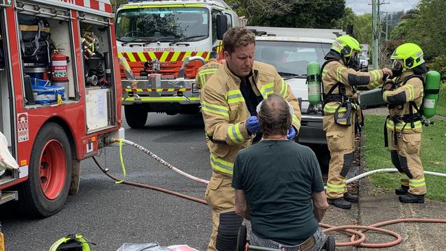 A man is being treated for burns to the face on Lyon Street, Bellingen, on Thursday, October 6.