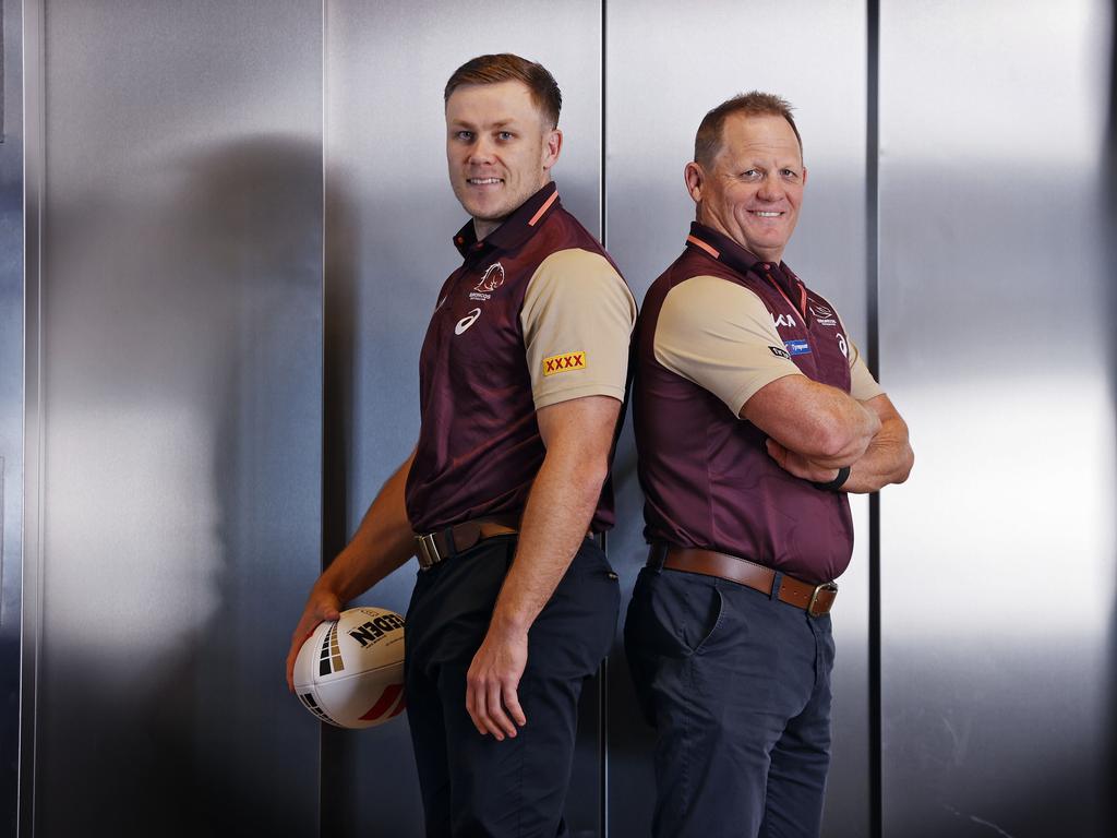 Broncos star Billy Walters (left) admits he was heartbroken after his dad and coach Kevin Walters (right) was axed. Picture: Sam Ruttyn