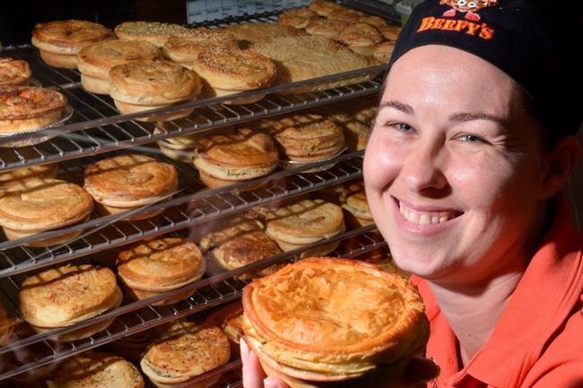 Mrs Debbie Howell of Beefy's in Buderim with the award winning pie. Photo: John McCutcheon / Sunshine Coast Daily. Picture: john mccutcheon