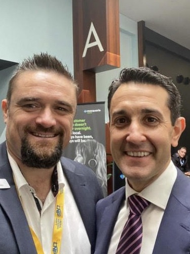 Anglican priest and former journalist Daniel Hobbs and Opposition leader David Crisafulli at the LNP state convention in Brisbane in July. Picture: Instagram