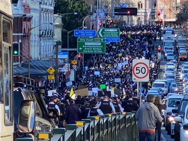 Thousands of protesters have taken to the streets of Sydney. Picture: Steve Hart