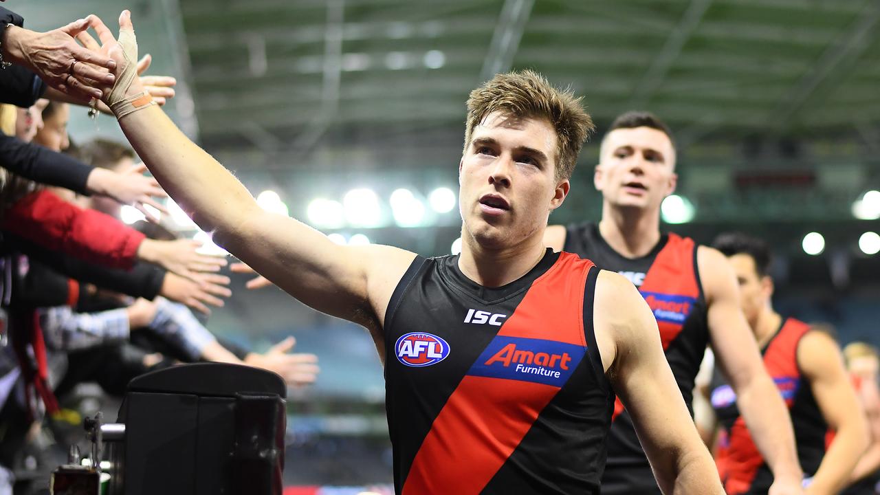 Zach Merrett thanks fans after the match. Picture: Getty Images