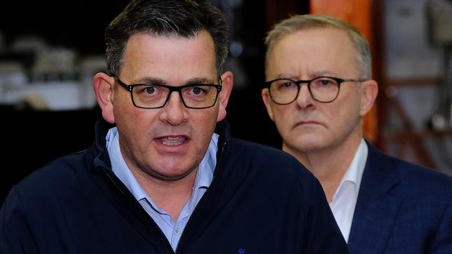 Scott Morrison has warned that Anthony Albanese will try to control Victorians’ lives in the same way as Premier Daniel Andrews. Picture: Luis Enrique Ascui