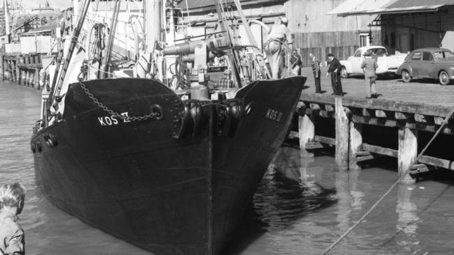 A whaling ship prepares to leave Brisbane for the start of the whaling season in Moreton Bay. Picture: Ray Saunders/The Courier-Mail Archive