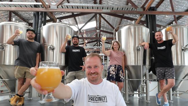 Precinct Brewing is due to open at Miami next Friday. Pictured is Precinct’s team: Jeremy James, Michael Craighead, Scott Imlach (front), Simone Tunbridge and Tom Welch. Picture: Glenn Hampson.