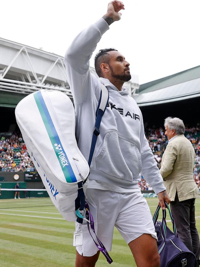 Kyrgios acknowledges the crowd.