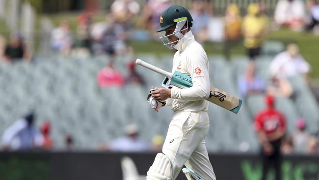 Peter Handscomb walks from the field after being dismissed on day four. Picture: AP