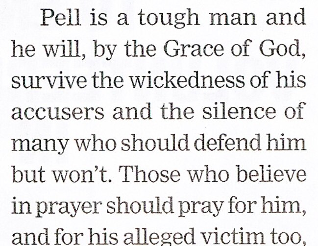 A section of the artcile in the Catholic Standard that claims Pell is innocent, written by Dr David Daintree.