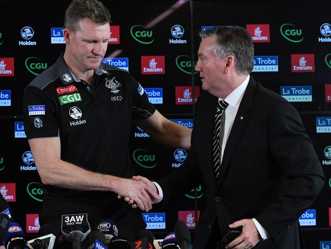 Collingwood coach Nathan Buckley and president Eddie McGuire.