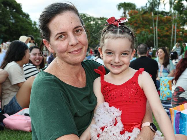 Mel Capocchi and Mila Murphy, 5, at the Carols in the Park, held at Munro Martin Parklands. Picture: Brendan Radke