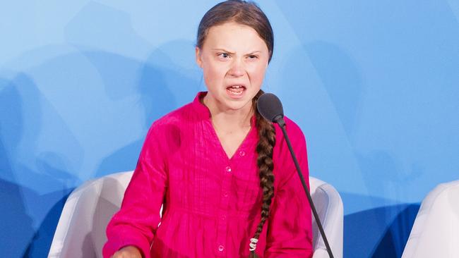 Swedish teen climate activist Greta Thunberg addresses world leaders at the UN Climate Summit in New York. Picture: EPA