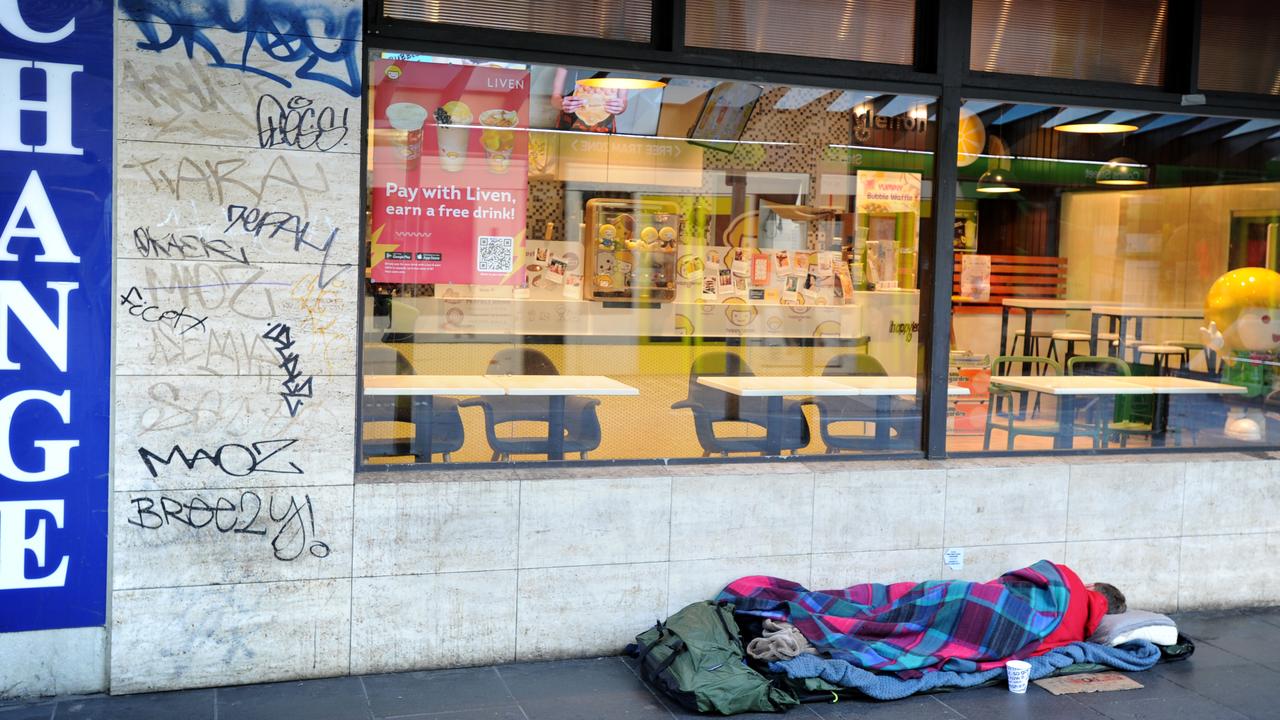 A person sleeping rough in Melbourne’s CBD. Picture: Andrew Henshaw.