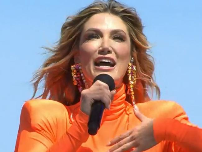 Delta Goodrem performs at the 2021 Melbourne Cup. Picture: Channel 10