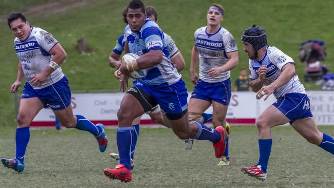 Taqele Naiyaravoro makes a break during his club rugby debut with Parramatta Two Blues. Photo by Debbie O'Connor - must credit.
