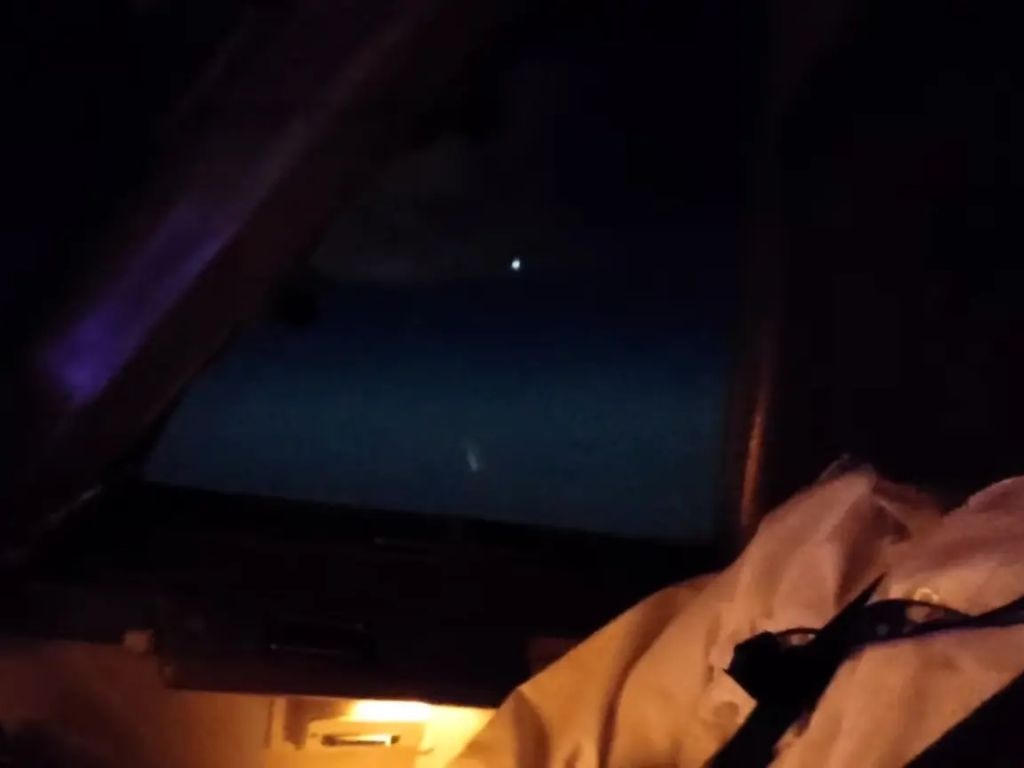 This is the moment that a pilot believes he has spotted a UFO on his horizon recently. Picture: YouTube/Captain Ruud Van Pangemanan