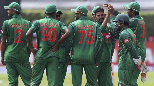 Bangladesh celebrates the wicket of New Zealand's Tom Latham.