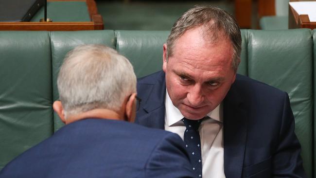 Prime Minister Malcolm Turnbull and Deputy PM Barnaby Joyce in question time today. Picture: Kym Smith