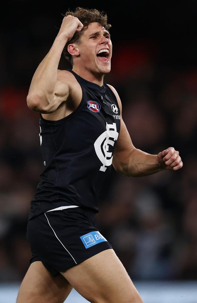 Charlie Curnow’s Carlton side is capable of flexing its muscle early in the season. Picture: Michael Klein