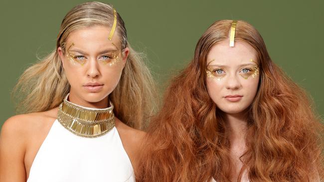 Finesse Models Australia’s Madz and Bella with hair by Lucy using Kevin Murphy products and make-up by Michelle McDonald Make-Up Studio. Picture: Dylan Coker