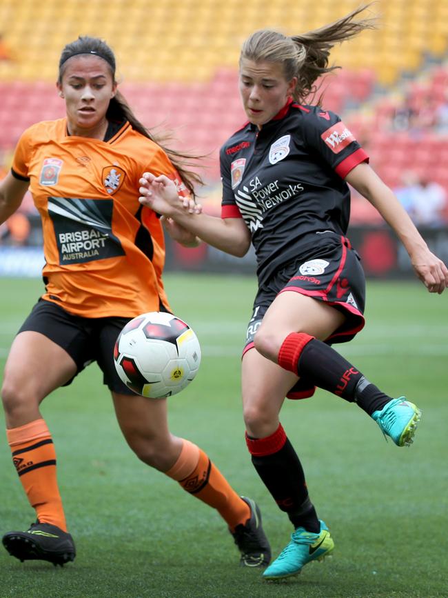 Emily Hodgson, in action for Adelaide United, has been called up to the Young Matildas squad. Picture: Jono Searle.