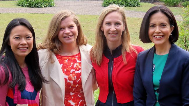 (L-R) Federal MP for Reid Sally Sitou, Balmain candidate Philippa Scott, Labor's state candidate for Drummoyne Julia Little, Labor NSW Deputy Leader Prue Car were in the electorate of Drummoyne on December 20, 2022. Picture: Alexi Demetriadi