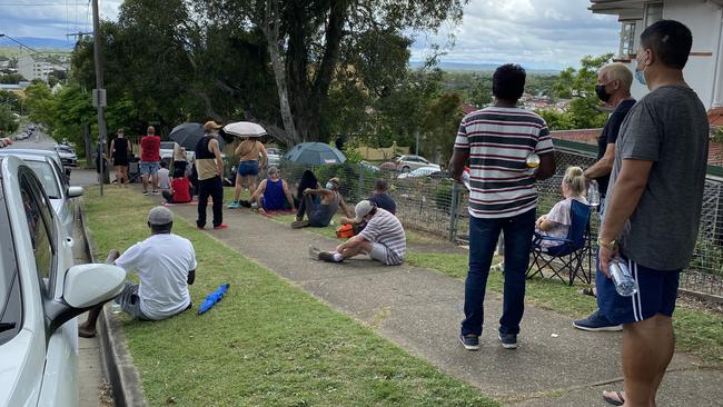 Those waiting in line said staff could not confirm whether they would be seen that day or would have to come back the next. Picture: Jessica Baker