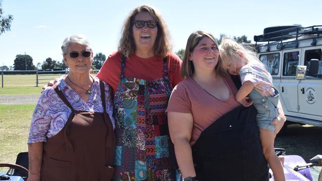 Four generations dressed up in overalls: Alison, Julie, Tia and Everleigh at the Dalby Show 2023. Picture: Emily Devon