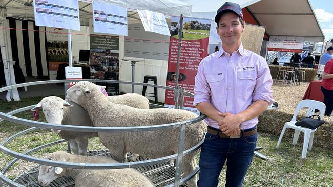 Joe Walden of Kentish Downs Poll Dorsets, Wagga Wagga is pictured at the Henty Machinery Field Days. Picture: Nikki Reynolds