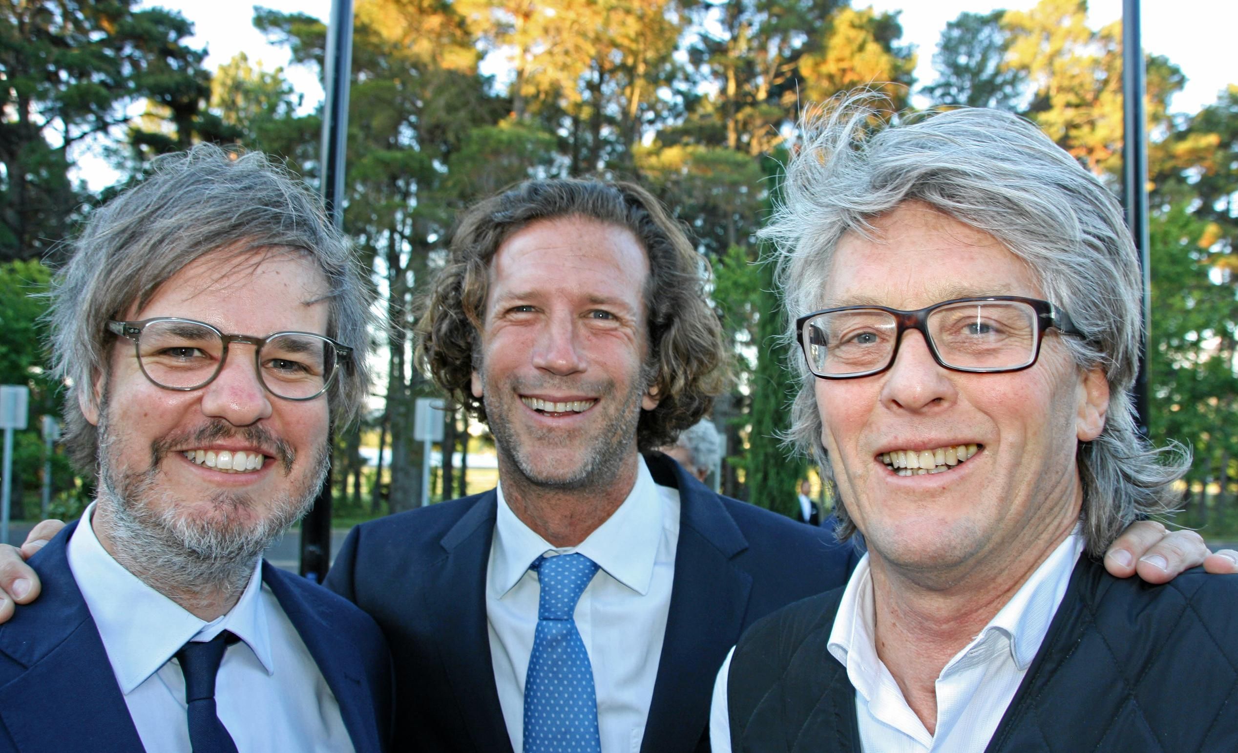 John Ellway and James Russell of James Russell Architects, with Chris Kelly of Chris Kelly Architecture Workshop, Wellington, NZ, at the 2017 National Architecture Awards in Canberra. Picture: Erle Levey