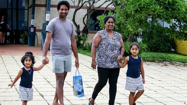 Nadesalingam Murugappan, wife Kokilapathmapriy Nadarasa, known as Priya, and their daughters Kopika, right, and Tharunicaa, on Christmas Island last year. Picture: Colin Murty