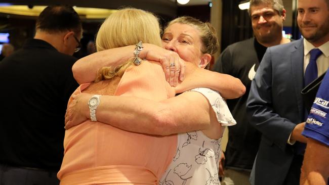 Lynne Anderson is congratulated by friends after the Canterbury board elections.