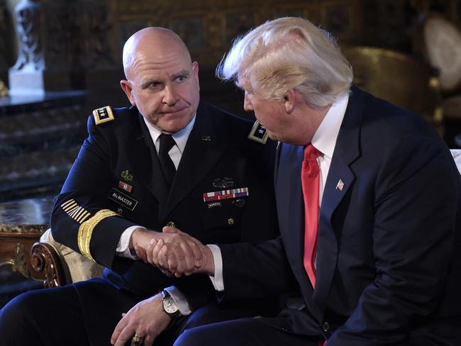 President Donald Trump, right, shakes hands with Army Lt. Gen. H.R. McMaster after naming him as the new national security adviser. Picture: AP/Susan Walsh