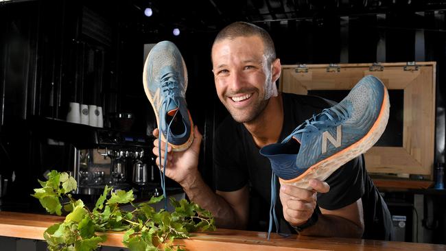 Pete Mann, who won the Bachelorette, ran 100km to raise money for wineries affected by the SA bushfires. He is pictured at Barristers Block Winery which was severely affected by the Cudlee Creek bushfire. Picture: Tricia Watkinson