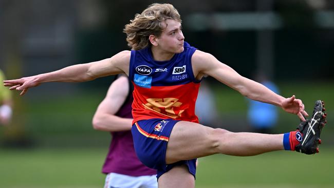 Fitzroy’s Hunter Staples kicks long. Picture: Andy Brownbill