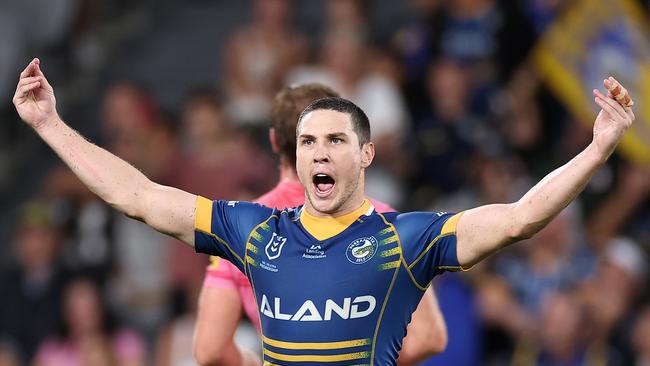 Moses nailed a field goal against the Panthers in golden point last year. Picture: Cameron Spencer/Getty Images