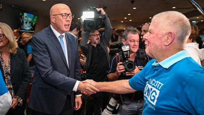 Peter Dutton campaigns with local Liberal candidate Scott Yung in the Gladesville, NSW. Picture: Dan Peled/Getty Images