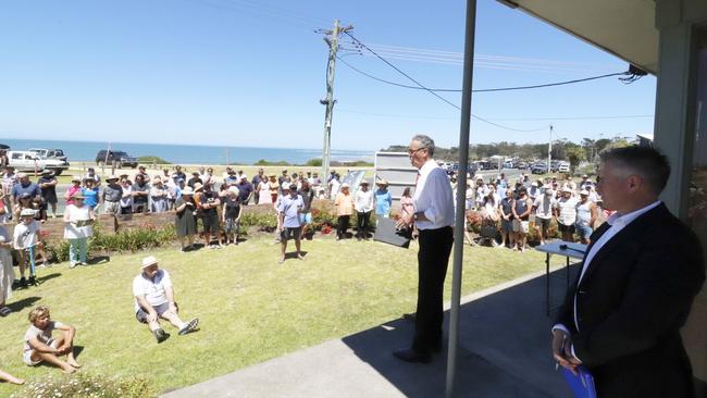 A large crowd turned out for this waterfront auction at 82 The Esplanade, Torquay.