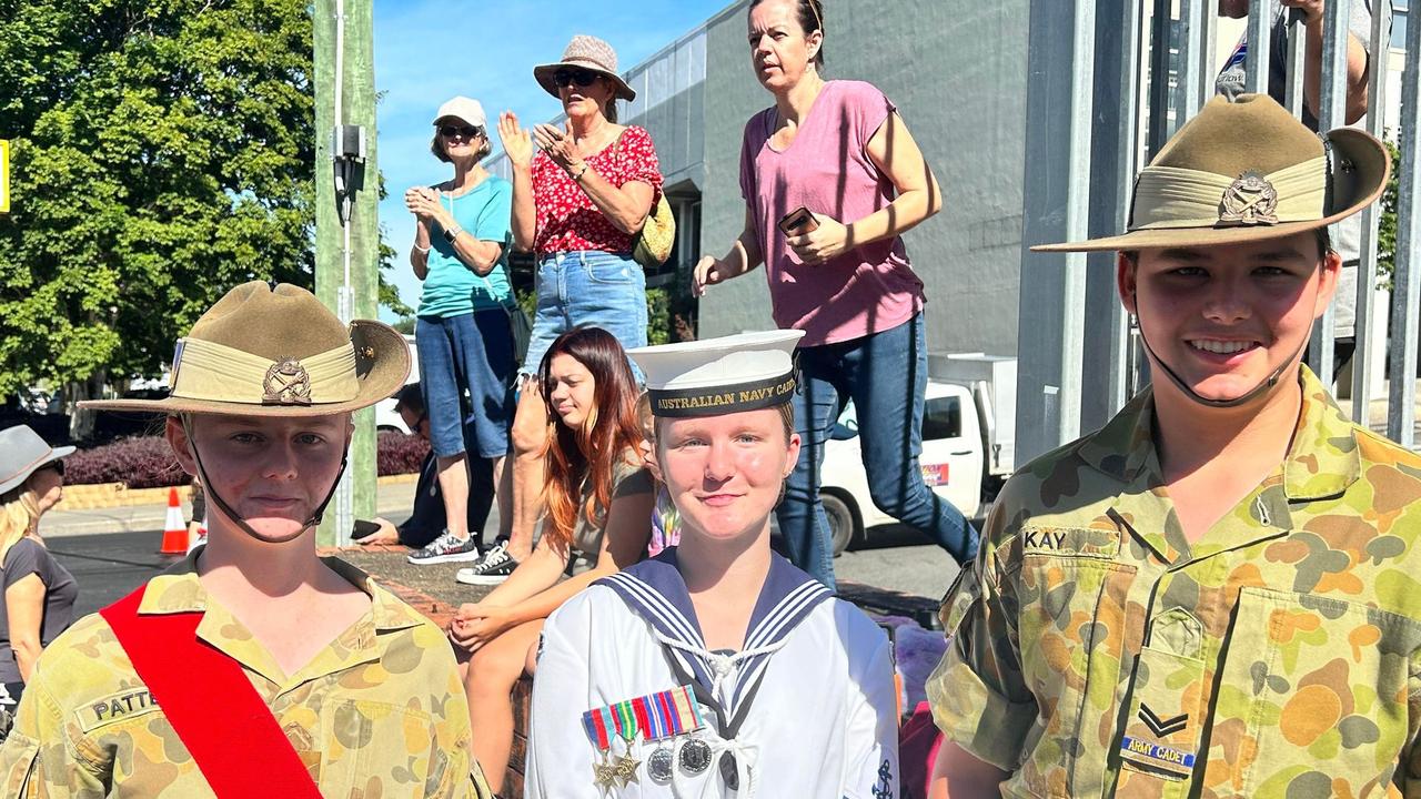 Cohan Kay, Sienna Brady and Sienna Patterson at the Gympie 2024 Anzac Day parade.