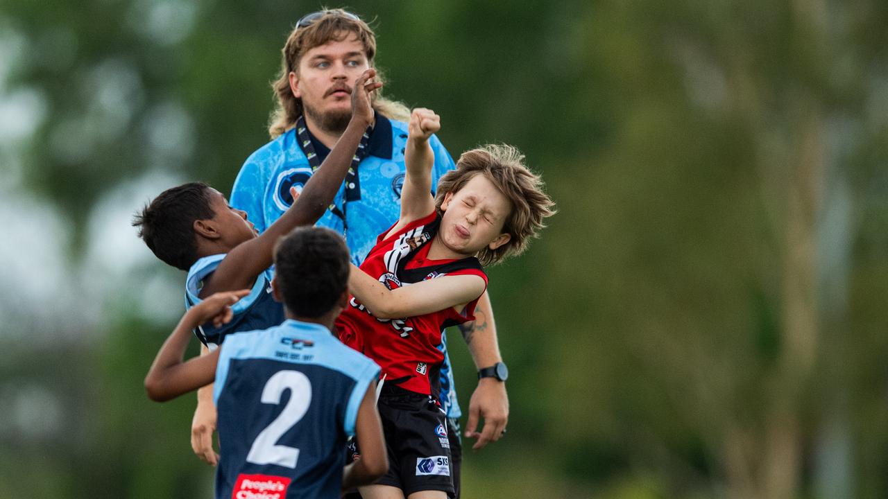 Under-10s compete in the first Darwin Buffaloes NTFL home game against Southern Districts at Woodroffe Oval. Picture: Pema Tamang Pakhrin